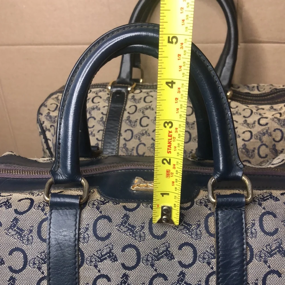 CELINE Navy Blue and Grey Monogram Boston Carry On Overnight Travel Bag 30cm